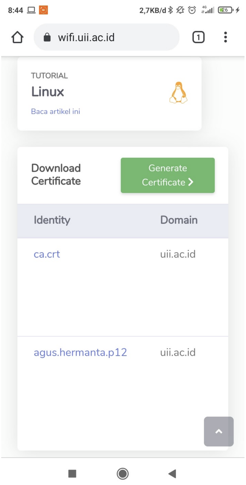 Halaman Generate Sertifikat