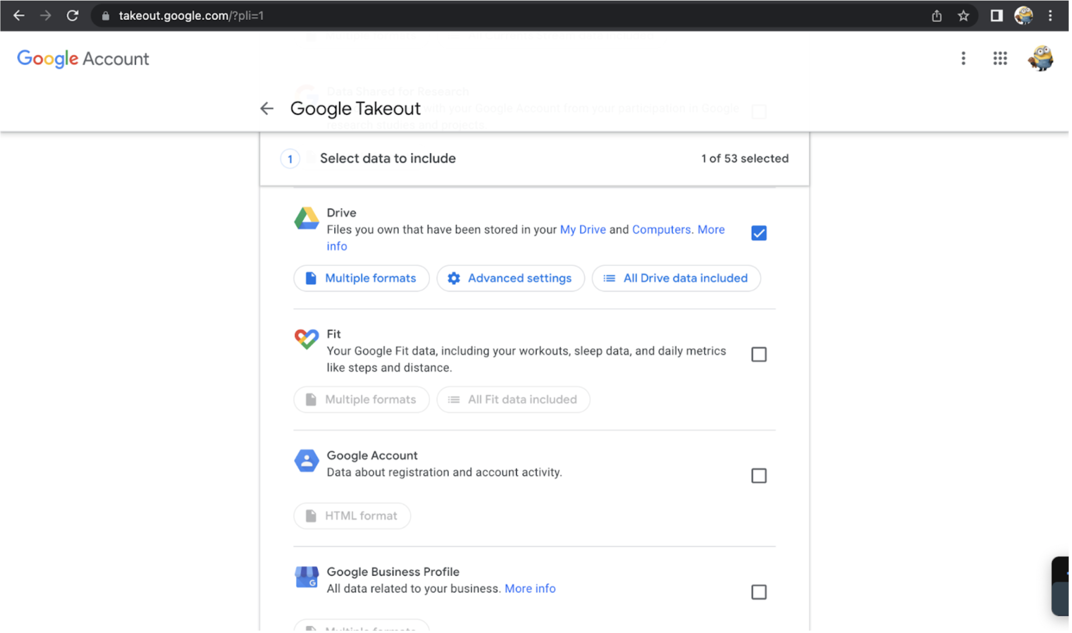 Pilih Data Google Drive